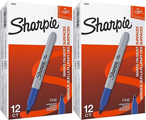 Sharpie 30003 Permanent Markers, 2 Packs of 12 Markers Each for a Total of 24 Markers, Blue; Alcohol-based Ink is Quick-drying and Nontoxic; Durable Ink is Fade-resistant and Water-resistant