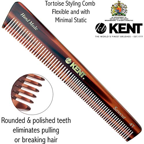 Kent 4T 6 Inch Double Tooth Hair Dressing Comb, Fine and Wide Tooth Dresser Comb For Hair, Beard and Mustache, Coarse and Fine Hair Styling Grooming Comb for Men, Women and Kids. Made in England