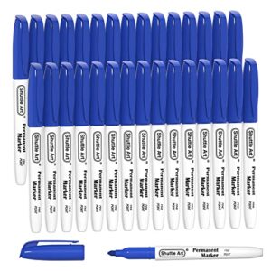 permanent markers,shuttle art 30 pack blue permanent marker set,fine point, works on plastic,wood,stone,metal and glass for doodling, marking