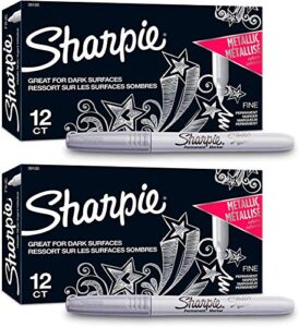 sharpie metallic permanent markers, fine point, silver, 12 count, 2 pack