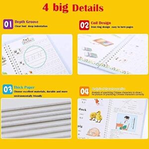 ASIGN Magic Ink Copybooks for Kids Reusable Handwriting Workbooks for Preschools Grooves Template Design and Handwriting Aid (4books+Pens)