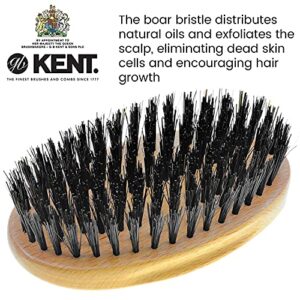 Kent PF22 Oval Men Military Hair Brush, Black Boar Bristle and Nylon Bristle Mix for Mens Grooming Hair and Beard, Scalp Brush, 360 Wave, and Facial Brush for Beard Care. Made in England