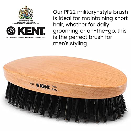 Kent PF22 Oval Men Military Hair Brush, Black Boar Bristle and Nylon Bristle Mix for Mens Grooming Hair and Beard, Scalp Brush, 360 Wave, and Facial Brush for Beard Care. Made in England