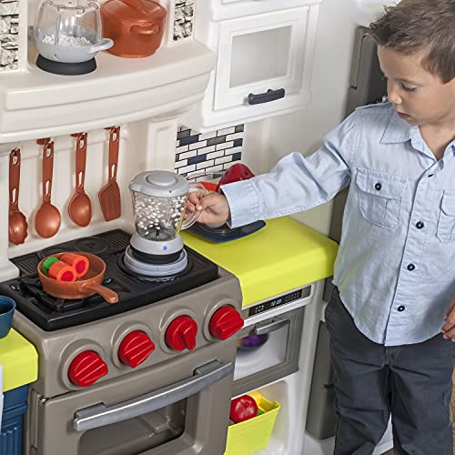Step2 Elegant Edge Kitchen Set for Kids – Includes 70+ Toy Kitchen Accessories, Interactive Features for Realistic Pretend Play – Upscale Indoor/Outdoor Toddler Playset – Dimensions 50" x 65.75" x 14"