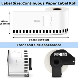 Airmall Compatible Brother DK-2205 Continuous Paper Labels (2.4" X 100 Ft.) White Shipping Address Label Rolls for Brother QL-800 QL-810W QL-820NWB QL-1060N Label Printers, 8 Rolls + 1 Frame