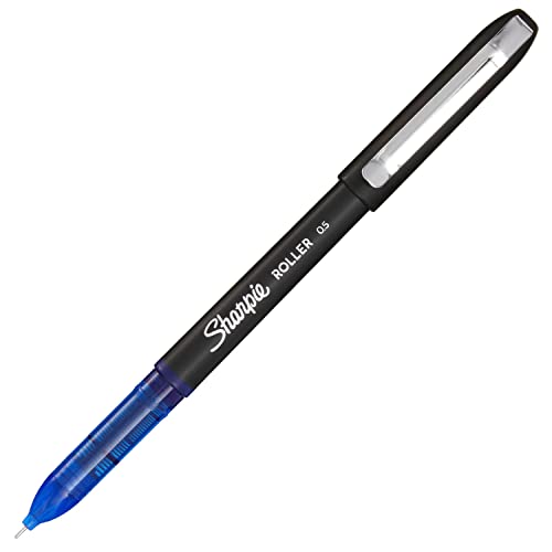 SHARPIE Rollerball Pen, Needle Point (0.5mm) Precision Pen, Blue Ink, 12 Count