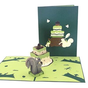 Ribbli Squirrel Cake Handmade 3D Pop Up Card,Greeting Card,Happy Birthday Card,Anniversary Card,For Him,Men,Dad,Husband,Boyfriend,Brother,Son,Kid,Friend,Any Occasion,with Envelope