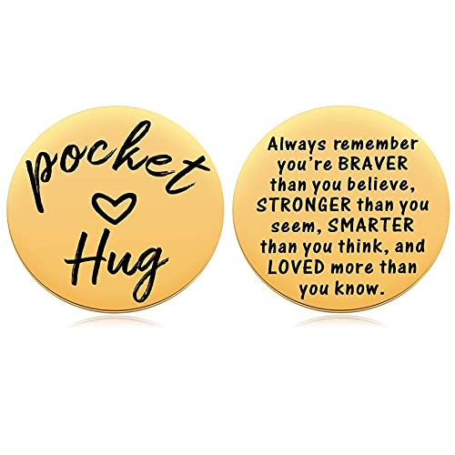 MIXJOY Pocket Hug with Message Hug Token, Isolation Gift for Someone You Love, Miss You, Thinking of You, Long Distance Relationship, 1.5", Gold