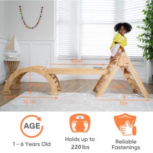 Avenlur Hazel 5-in-1 Indoor Gym Playset for Children - Montessori Waldorf Style with Triangle Ladder, Climbing Ramp, Arch Climber, Rocker, and Slide - Playground for Toddlers & Kids (18m-6yrs) Natural