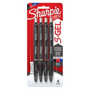 sharpie s-gel retractable gel pens, bold point, assorted ink, 4/pack (2116198)