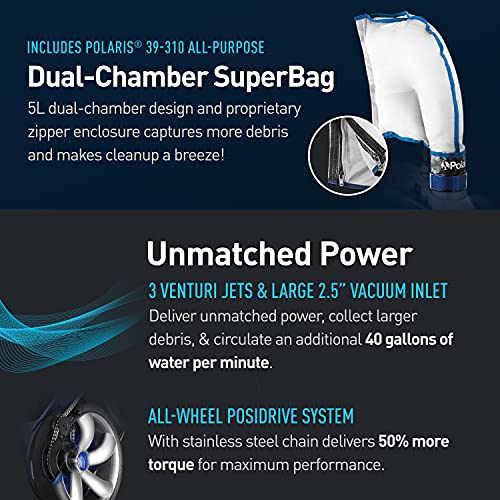 Polaris Vac-Sweep 3900 Sport Pressure Inground Pool Cleaner, Triple Jet Powered, with a Dual Chamber SuperBag for Debris