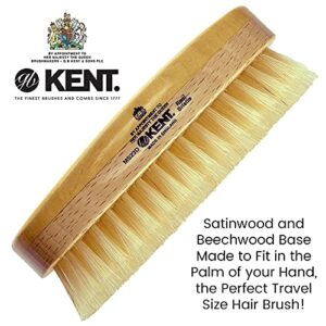 Kent MS23D Finest Men's Military Style Hair Brush - Satin and Beechwood Travel Size Base, Soft Pure White Natural Boar Bristle Ideal for Fine or Thinning Hair and Sensitive Scalps