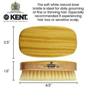 Kent MS23D Finest Men's Military Style Hair Brush - Satin and Beechwood Travel Size Base, Soft Pure White Natural Boar Bristle Ideal for Fine or Thinning Hair and Sensitive Scalps