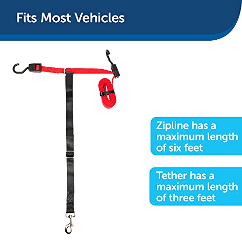 PetSafe Happy Ride Dog Zipline - Back Seat Leash, Great for Travel Red 72 IN