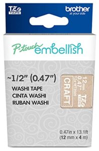 brother p-touch embellish white print on craft washi tape tzemt3505 – ~½” wide x 13.1’ long for use with p-touch embellish ribbon & tape printer