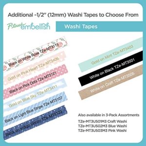 Brother P-touch Embellish White Print on Craft Washi Tape TZeMT3505 - ~½” Wide x 13.1’ Long for use with P-touch Embellish Ribbon & Tape Printer