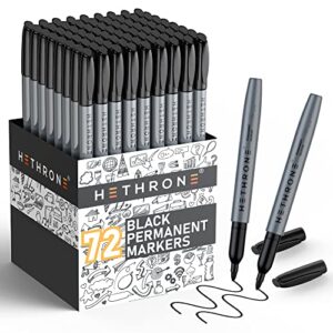 hethrone permanent markers, 72 pack black markers set for home, school and office