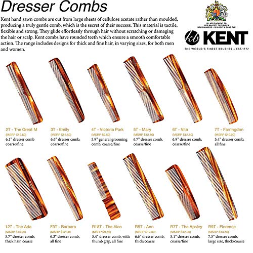 Kent F3T Handmade Dressing Table Comb for Men and Women, All Fine Tooth Hair Comb Straightener for Everyday Grooming Styling Hair, Beard and Mustache, Saw Cut and Hand Polished, Made in England