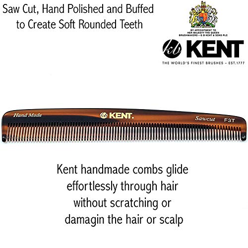 Kent F3T Handmade Dressing Table Comb for Men and Women, All Fine Tooth Hair Comb Straightener for Everyday Grooming Styling Hair, Beard and Mustache, Saw Cut and Hand Polished, Made in England