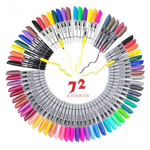 towon permanent markers 72 assorted colors – waterproof colored markers pens set 45 fine tip, 8 ultra fine, 8 chisel tip, 6 neon, 5 metallic markers office school supplies for kids, adults coloring