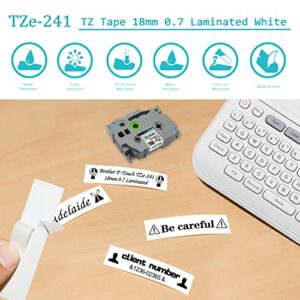 TZe TZ Tape 18mm 0.7 Laminated White Replacement for Brother P Touch TZe-241 TZe241 18mm Label Maker Tape Work for Brother PTD400AD PTD600 PTD400 PT-P710BT, Black on White, 3-Pack