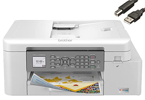 Brother MFC-J4335DW INKvestment Tank All-in-One Color Inkjet Printer, Print Scan Copy Fax, Auto 2-Sided Printing, Wireless Printing, 4800 x 1200 dpi, White - Bundle with JAWFOAL Printer Cable