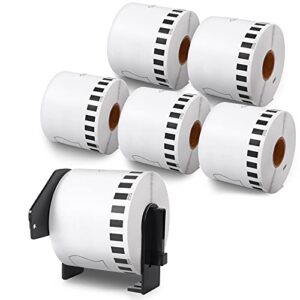 label kingdom label replace for brother ql-820nwb dk-2205 continuous length 62mm x 30.48m (2-3/7″ x 100′) paper label roll for ql 800 ql-1110nwb label printers (6 rolls+ 1 refillable cartridge)