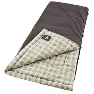 coleman heritage big & tall cold-weather sleeping bag, 10°f camping sleeping bag for adults, comfortable & warm flannel sleeping bag for camping and outdoor use, fits adults up to 6ft 7in tall