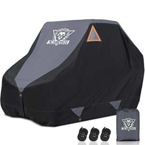xyzctem utv cover,outdoor waterproof all-weather protection utv cover compatible with polaris rzr can-am yamaha honda kawasaki suzuki,and more.with upgraded windproof straps,vent(grey,2-3 seater)