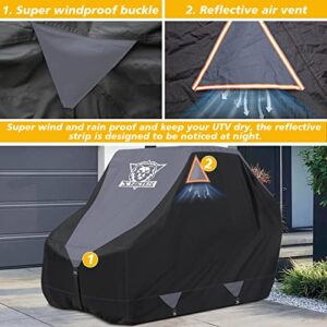 XYZCTEM UTV Cover,Outdoor Waterproof All-Weather Protection UTV Cover Compatible with Polaris RZR Can-Am Yamaha Honda Kawasaki Suzuki,and More.with Upgraded Windproof Straps,Vent(Grey,2-3 Seater)