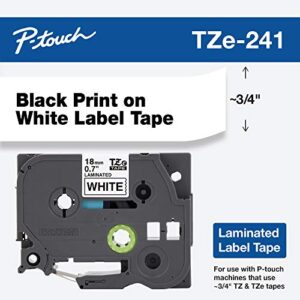 Brother Genuine P-touch TZE-241 Tape, 3/4" (0.70") Standard Laminated P-touch Tape, Black on White, Perfect for Indoor or Outdoor Use, Water Resistant, 26.2 Feet (8M), Single-Pack