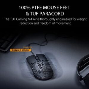 ASUS TUF Gaming M4 Air Lightweight Gaming Mouse | 16,000 dpi Sensor, Programmable Buttons, 47g Ultralight Air Shell, IPX6 Water Resistance, TUF Gaming Paracord and Low Friction PTFE Feet, Black