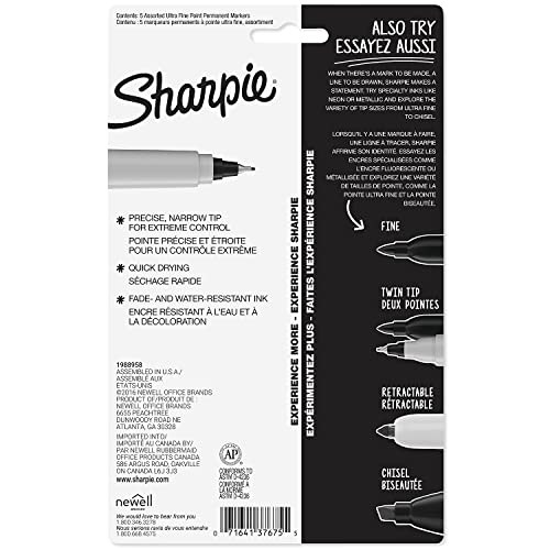 SHARPIE 37675Pp Permanent Markers Ultra Fine Point Assorted Colors 5/Set