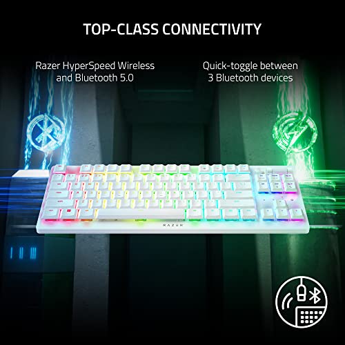 Razer DeathStalker V2 Pro TKL Wireless Gaming Keyboard: Low-Profile Optical Switches - Linear Red - HyperSpeed Wireless & Bluetooth 5.0-50 Hr Battery - Ultra-Durable Coated Keycaps - RGB - White