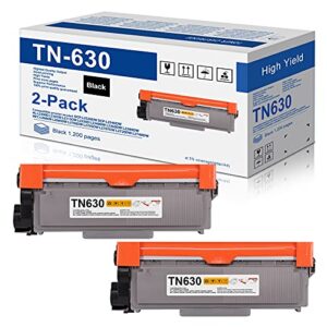 2-pack black compatible toner cartridge replacement for brother tn630 tn-630 high yield to use with hl-l2300d dcp-l2520dw dcp-l2540dw hl-l2360dw hl-l2320d hl-l2380dw mfc-l2707dw printer
