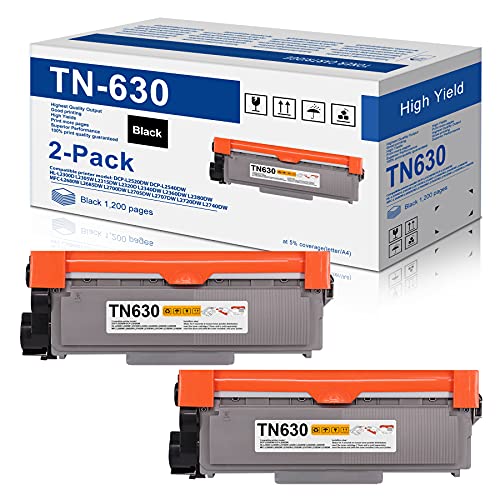 2-Pack Black Compatible Toner Cartridge Replacement for Brother TN630 TN-630 High Yield to use with HL-L2300D DCP-L2520DW DCP-L2540DW HL-L2360DW HL-L2320D HL-L2380DW MFC-L2707DW Printer