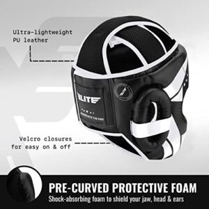 Elite Sports Boxing MMA Sparring Kickboxing Headgear for Men, Muay Thai Boxing Head Guard (White)