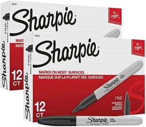 sharpie permanent markers, fine point, black, 2 boxes of 12 total of 24 markers
