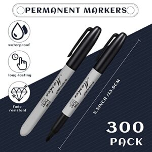 Permanent Markers Bulk Black Permanent Marker Set Fine Point Marker Pens Work on Wood, Metal, Stone, Glass(300 Pack)