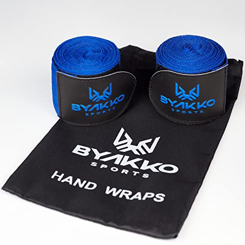 BYAKKO Boxing Hand Wraps Men Women - 180 Inch Elasticated Thumb Loop Bandages - Mexican Style Wrist Wrap Protection - Vendas de Boxeo for Muay Thai MMA Martial Arts Kickboxing - Premium Cotton Blend