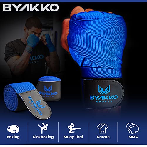 BYAKKO Boxing Hand Wraps Men Women - 180 Inch Elasticated Thumb Loop Bandages - Mexican Style Wrist Wrap Protection - Vendas de Boxeo for Muay Thai MMA Martial Arts Kickboxing - Premium Cotton Blend