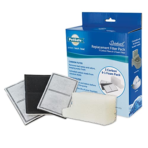 PetSafe Drinkwell Replacement Filter Kit for the Everflow and Outdoor Dog And Cat Water Fountains, Kit Contains 3 Dual Cell Carbon Filters and 1 Foam Pre-Filter - PAC00-13192