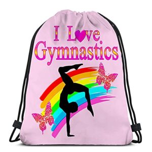 kent hill pink i love gymnastics design pattern print drawstring backpack.for gym shopping sport yoga.