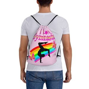 KENT HILL Pink I Love Gymnastics Design Pattern Print Drawstring Backpack.for Gym Shopping Sport Yoga.