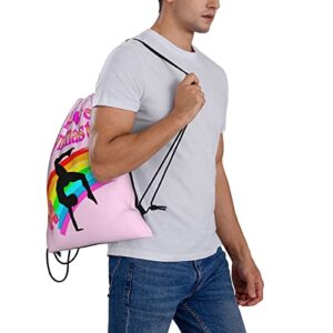 KENT HILL Pink I Love Gymnastics Design Pattern Print Drawstring Backpack.for Gym Shopping Sport Yoga.