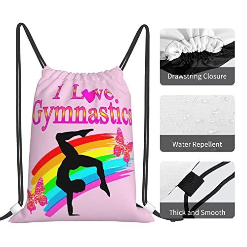 KENT HILL Pink I Love Gymnastics Design Pattern Print Drawstring Backpack.for Gym Shopping Sport Yoga.