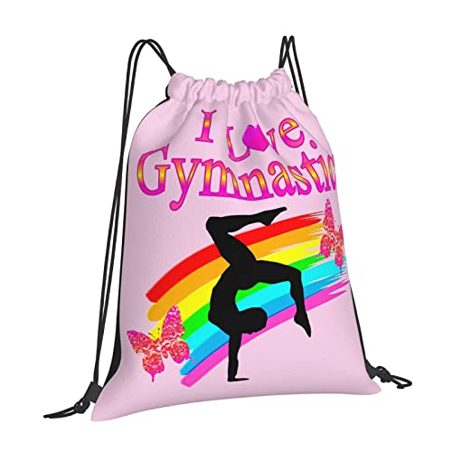 KENT HILL Pink I Love Gymnastics Design Pattern Print Drawstring Backpack.for Gym Shopping Sport Yoga.