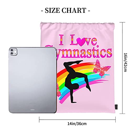 KENT HILL Pink I Love Gymnastics Design Pattern Print Drawstring Backpack.for Gym Shopping Sport Yoga.