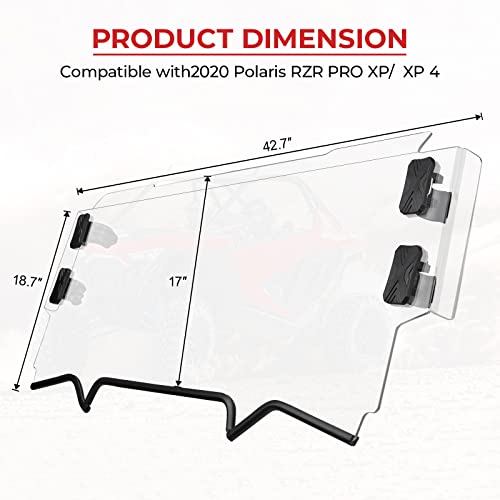 KEMIMOTO 1/2 Half Windshield, Polycarbonate UTV Front Hard Clear Heavy Duty Windshield Shock Resistance Compatible with Polaris RZR PRO XP / 4 (2020 2021 2022 2023)