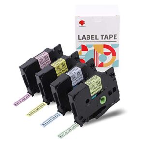 Phomemo P3100 12mm Black on Pink/Yellow/Blue/Green Semi-Transparent Laminated Label Tape- Phomemo Compatible Label Tape Replacement for Brother Ptouch Label Maker Tape 12mm (1/2 Inch) x 8m